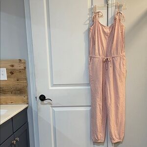 Pink and White Striped Pajama Jumpsuit